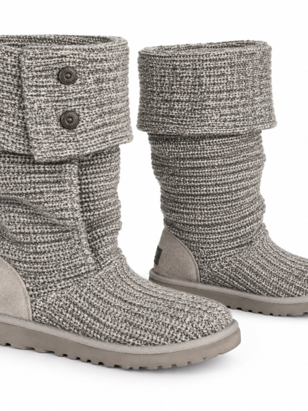 UGG Cardy Gray Knit Tall Boots Women’s Size 7 Button Sweater Boots